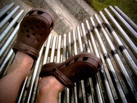 Guys wearing crocs. For yardwork, maybe. In public, probably not! 
